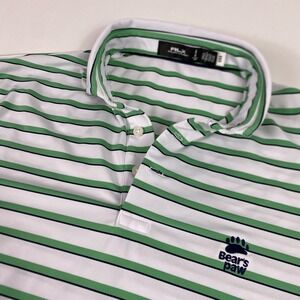 RLX Ralph Lauren Polo Shirt Mens Large White Green Stripe Performance Bear's Paw
